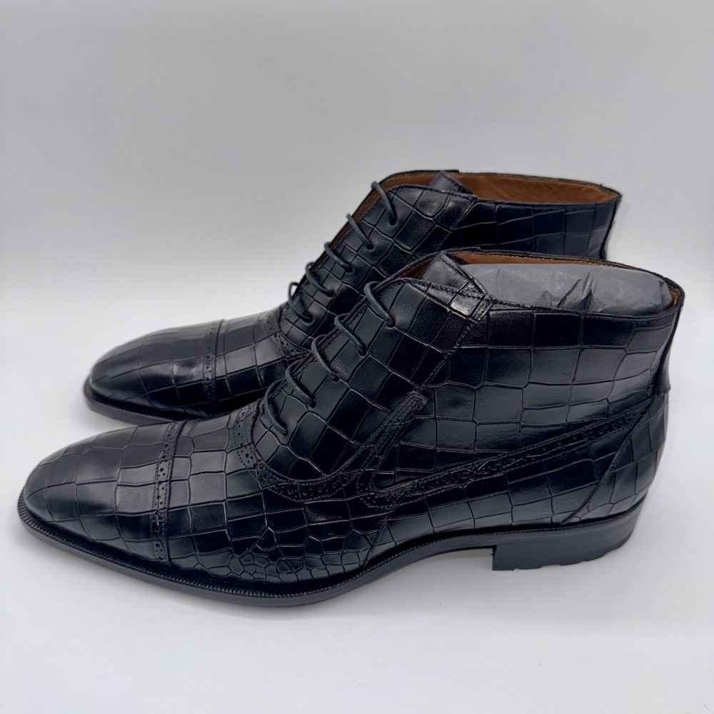 Mezlan McKay Cap Toe Boots Men's Size 10 M Black Crocodile Embossed Leather - Picture 2 of 16